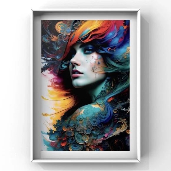 Modern home decor wall art print of a girl portrait with abstract Design - Picture 2 of 4